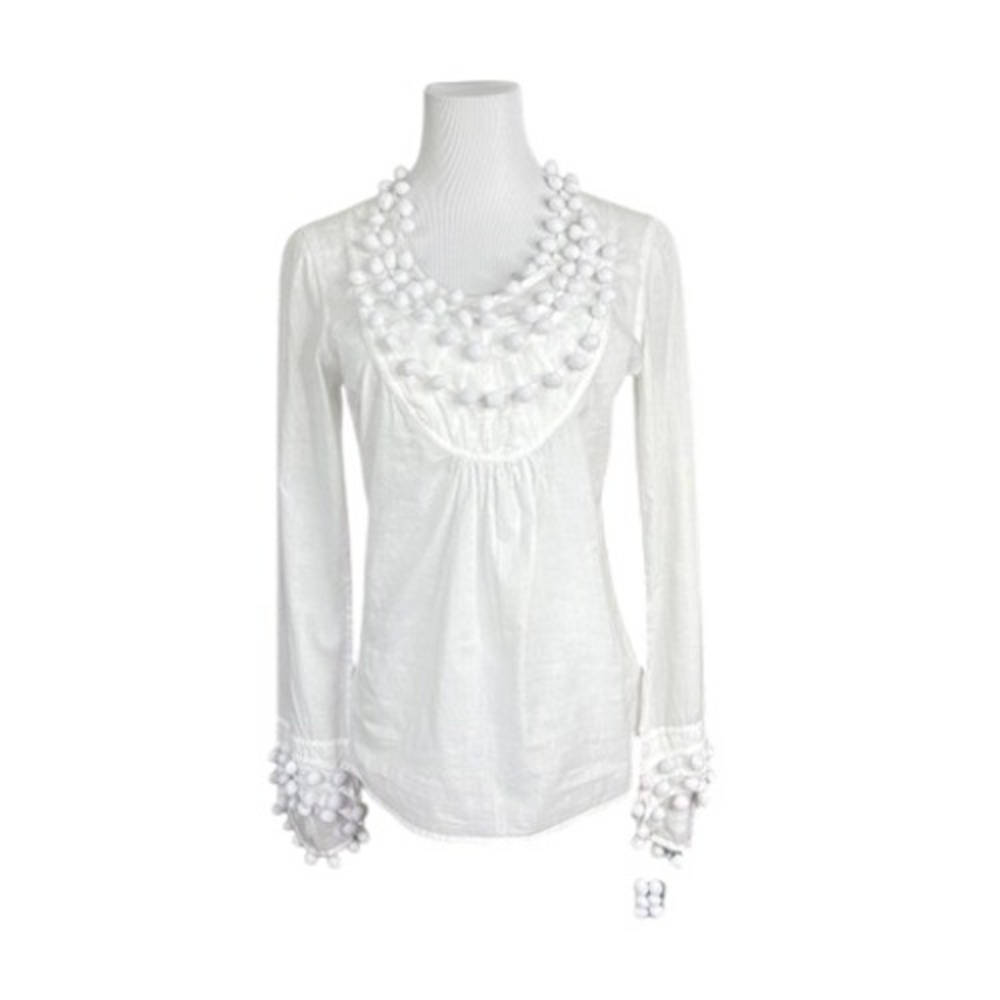 Tory Burch White Cotton Pom Pom Blouse 4 Whimsigoth Soft Girl Designer $325